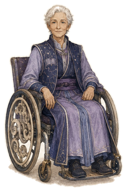 Official full-body illustration of Elder Rowan Bell