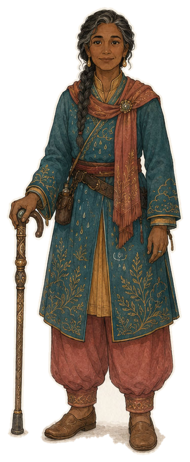 Official full-body illustration of Elder Samira Dev