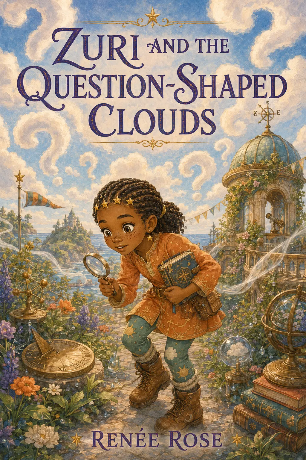Approved cover of Zuri and the Question-Shaped Clouds